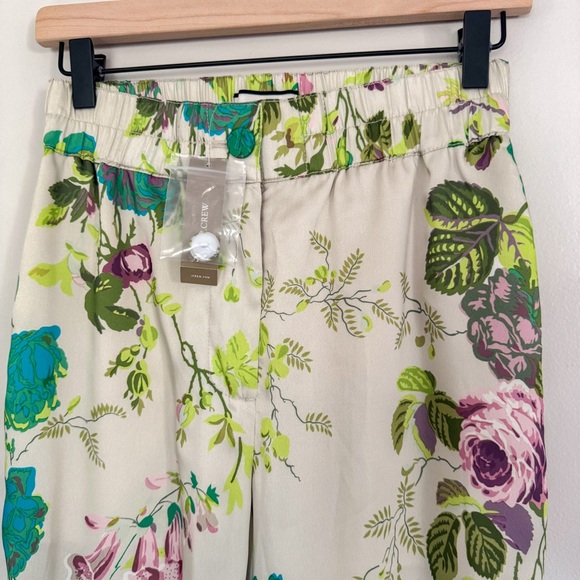 J CREW Collection Pull On Crop Pant in Ratti Leafy Floral Satin Flowy Size 0 - Picture 3 of 13